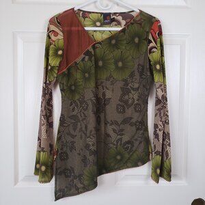 Anac by Kimi Floral Y2K Fairy Grunge Mesh asymmetrical top Size L